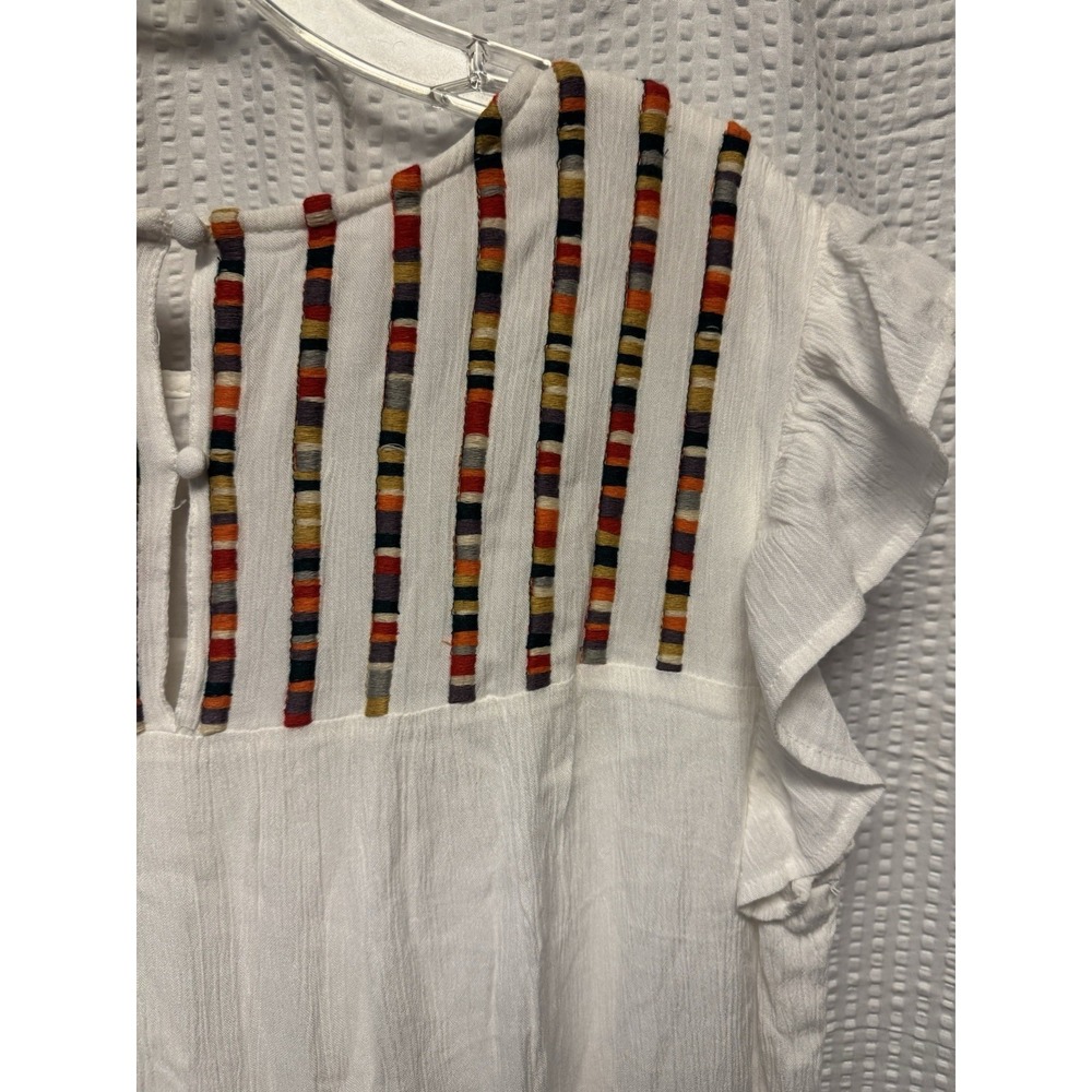 Studio West Women's White Tiered Ruffle Cap Sleeve Rayon SZ L Dress Embroidered - Picture 15 of 15